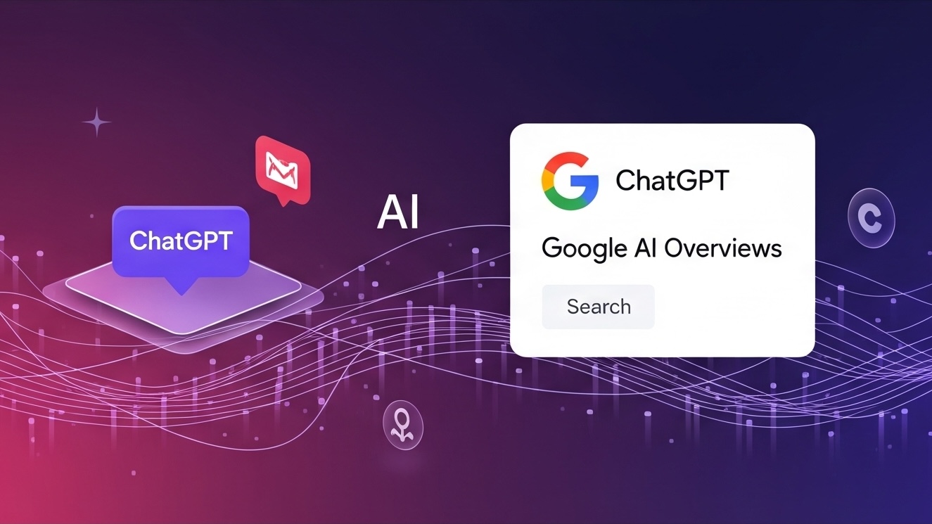 Visual representation of AI search revolution: Traditional search results transitioning to AI-generated responses, showing the evolution from blue links to conversational AI answers.