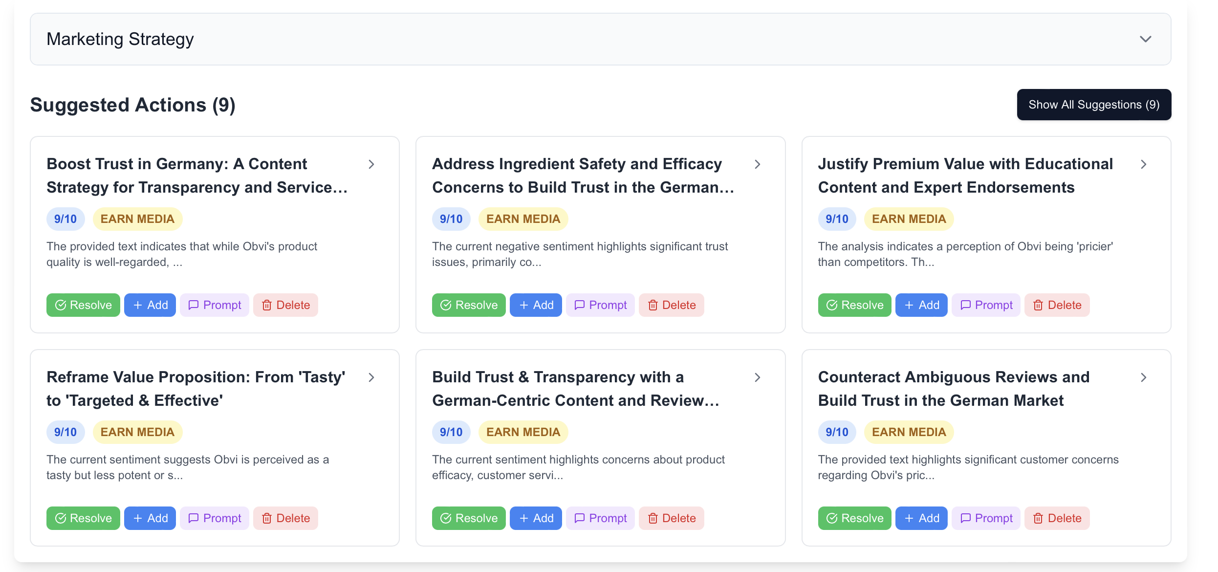Page content recommendations interface